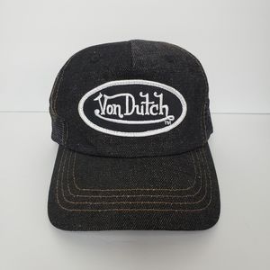 Von Dutch Twill Black & White Logo Trucker Baseball Ball Mesh Cap Hat Denim